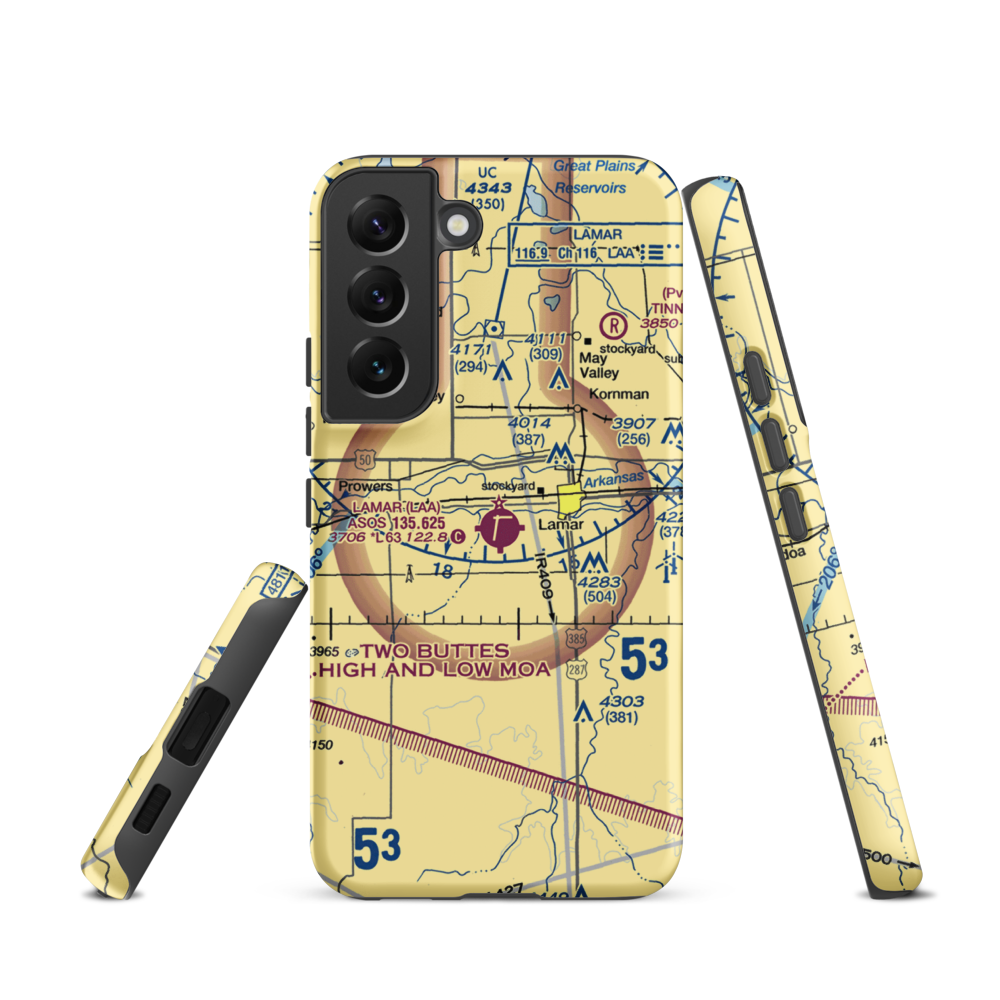 Lamar Municipal Airport (LAA) VFR Sectional Samsung Phone Case Samsung Galaxy S22 model shown