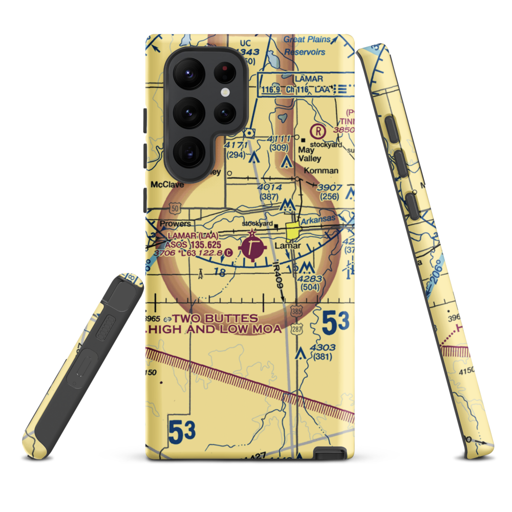 Lamar Municipal Airport (LAA) VFR Sectional Samsung Phone Case Samsung Galaxy S22 Ultra model shown
