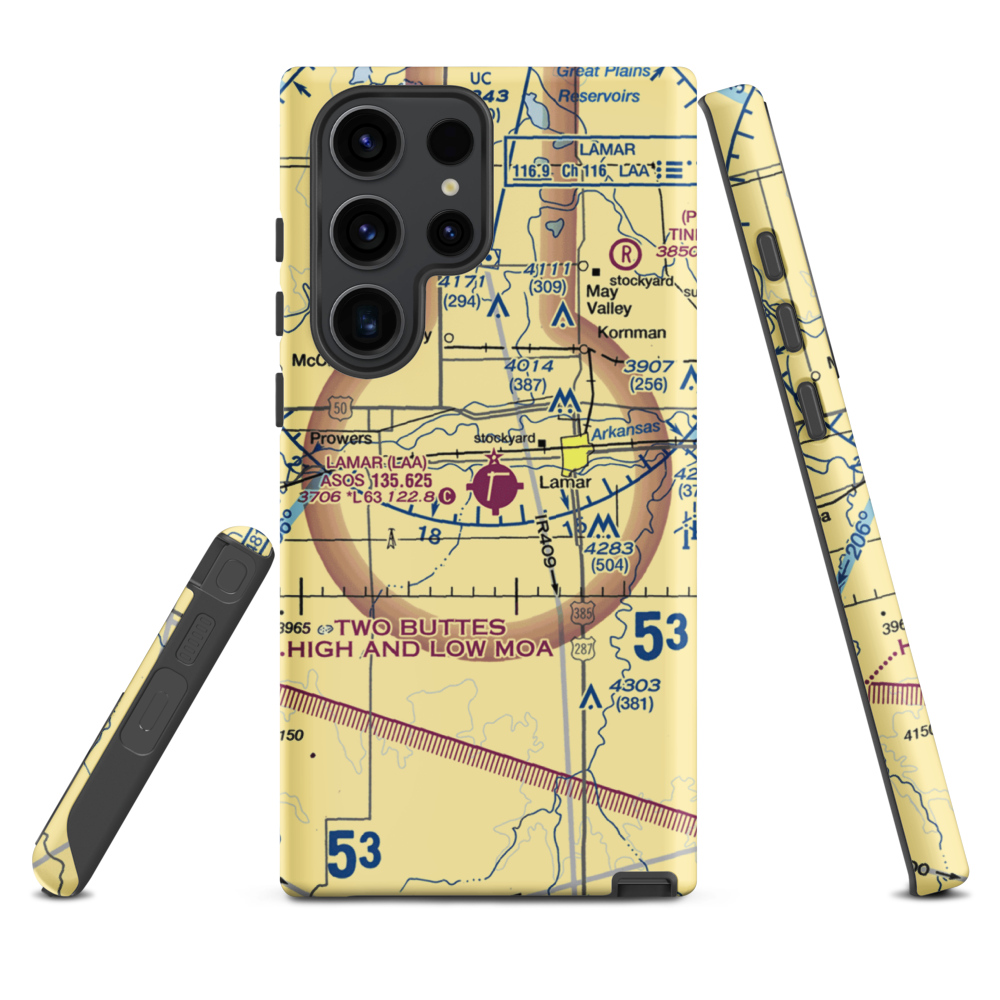 Lamar Municipal Airport (LAA) VFR Sectional Samsung Phone Case Samsung Galaxy S23 Ultra model shown