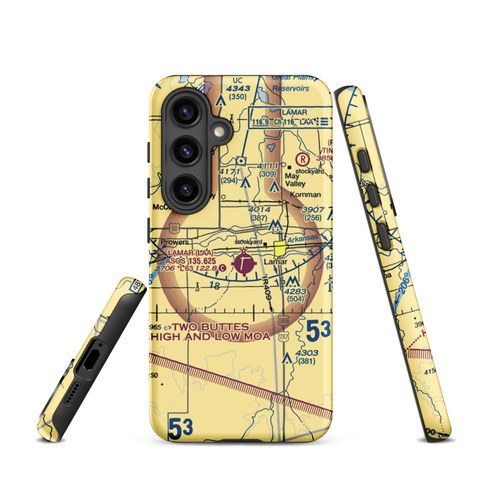 Lamar Municipal Airport (LAA) VFR Sectional Samsung Phone Case Samsung Galaxy S24 model shown