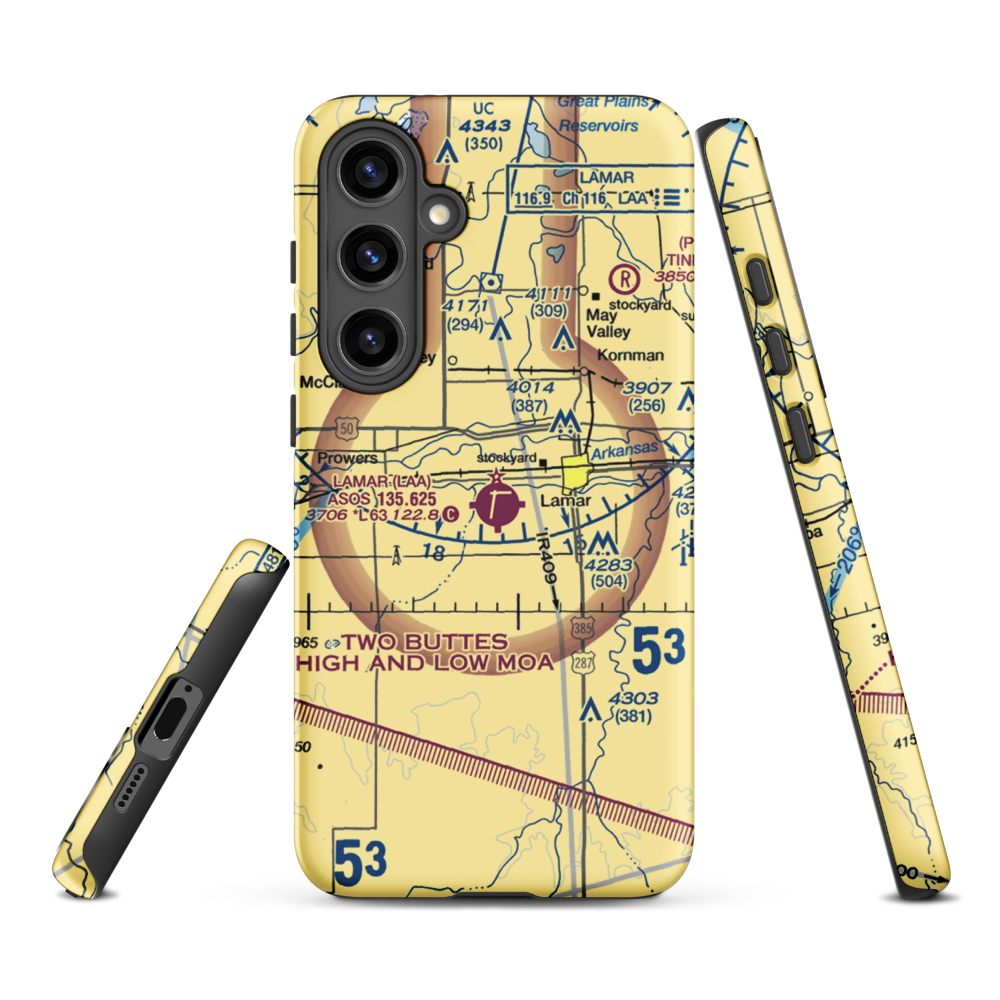 Lamar Municipal Airport (LAA) VFR Sectional Samsung Phone Case Samsung Galaxy S24 Plus model shown