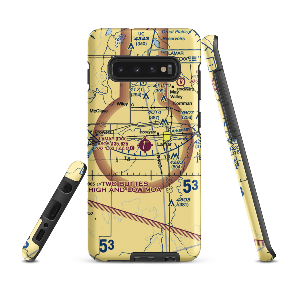 Lamar Municipal Airport (LAA) VFR Sectional Samsung Phone Case Samsung Galaxy S10 Plus model shown