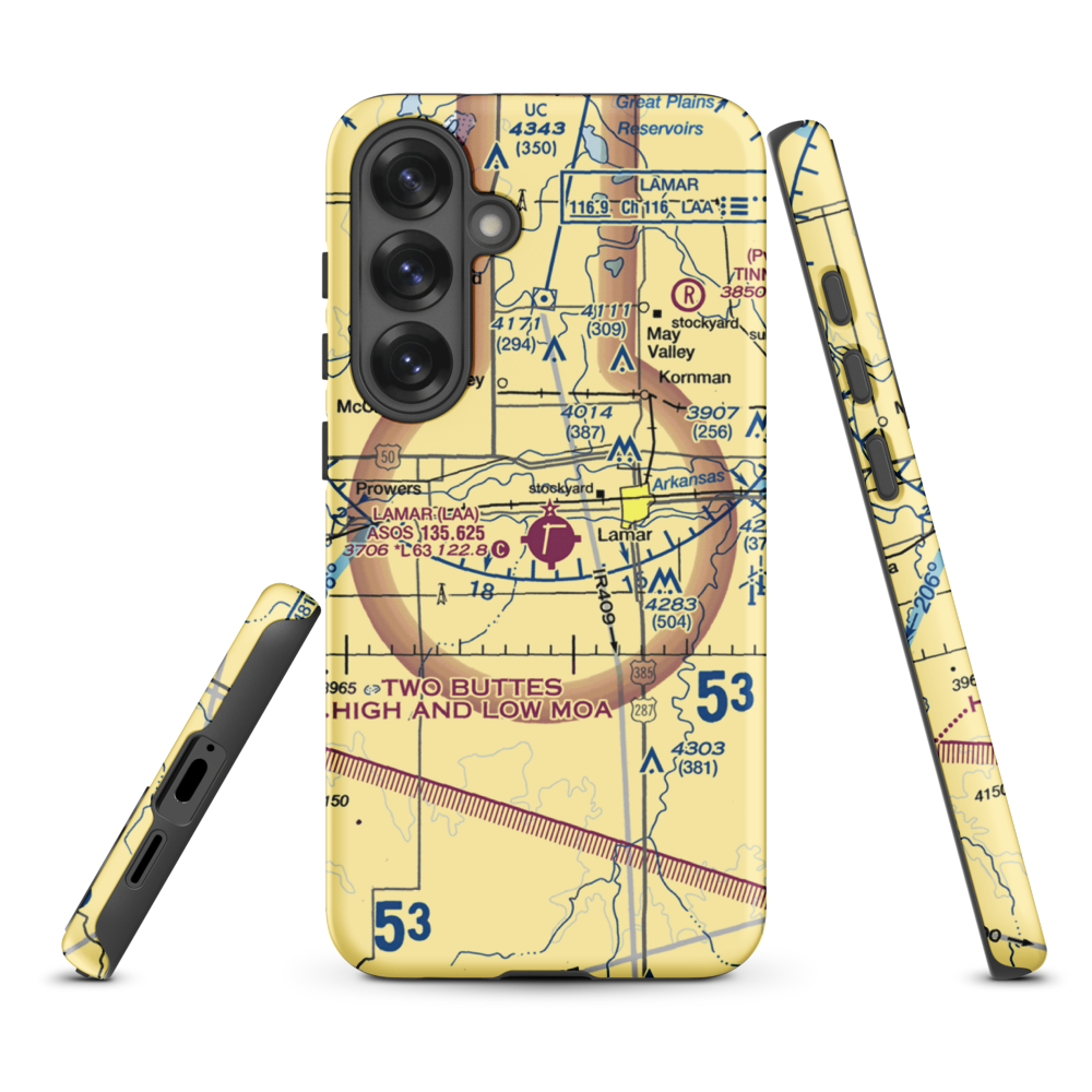 Lamar Municipal Airport (LAA) VFR Sectional Samsung Phone Case Samsung Galaxy S25 Plus model shown