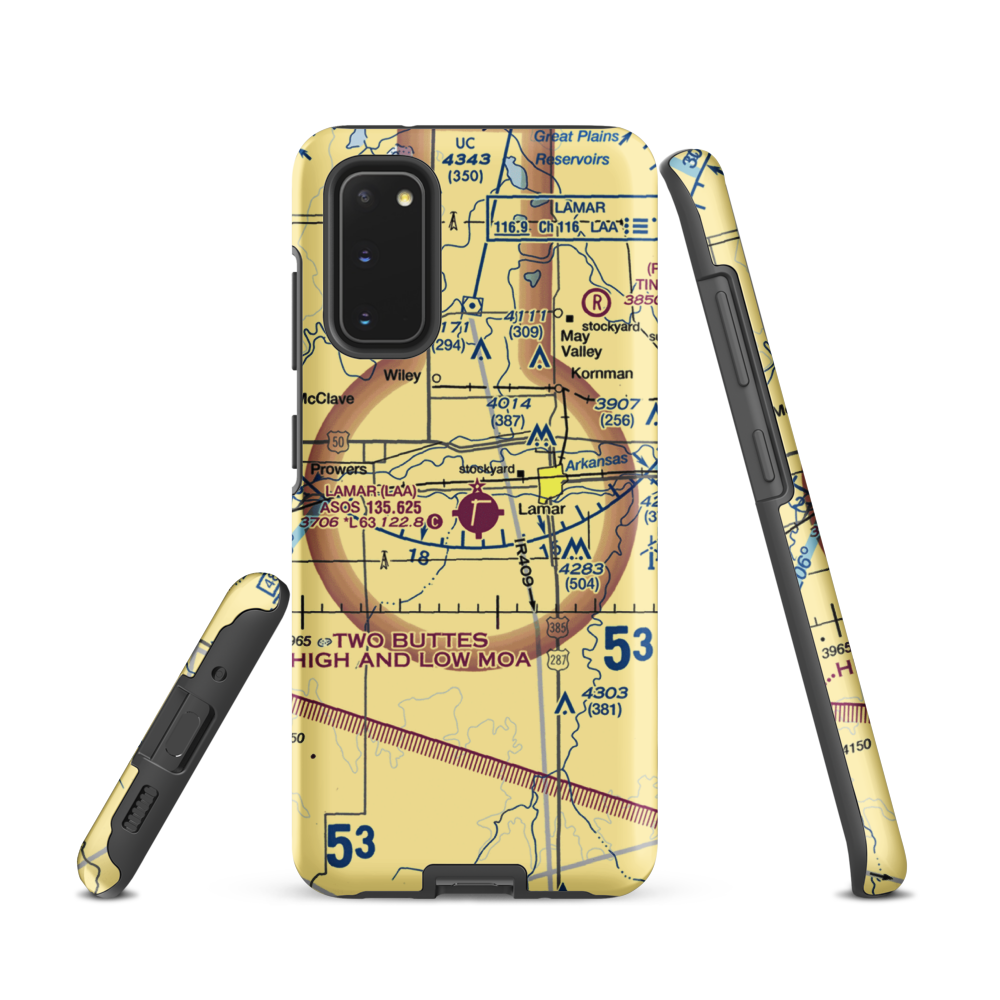 Lamar Municipal Airport (LAA) VFR Sectional Samsung Phone Case Samsung Galaxy S20 model shown