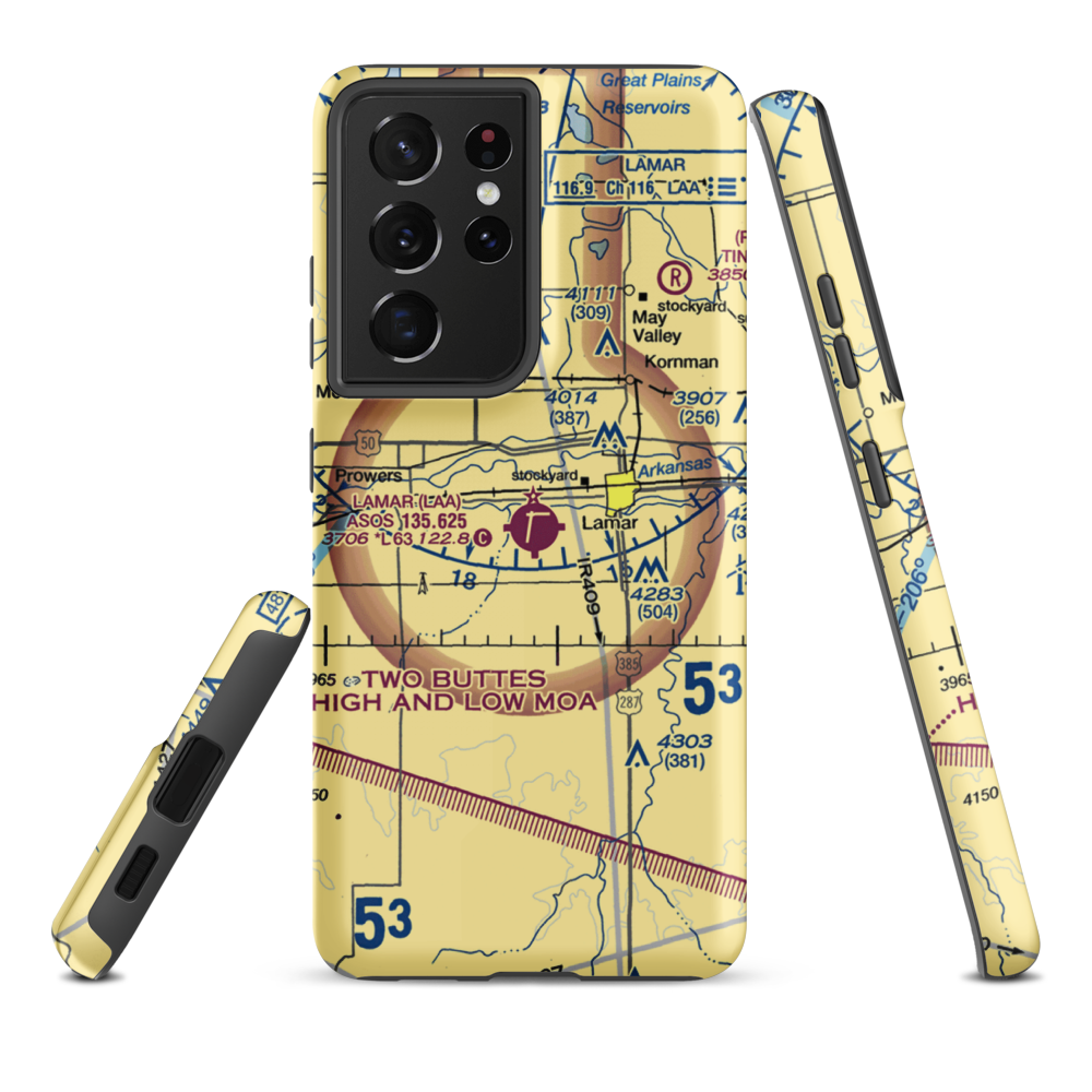 Lamar Municipal Airport (LAA) VFR Sectional Samsung Phone Case Samsung Galaxy S21 Ultra model shown