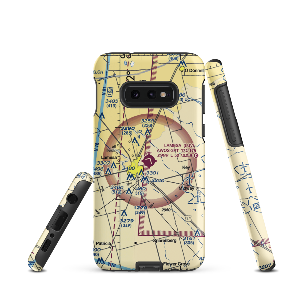 Lamesa Municipal Airport (LUV) VFR Sectional Samsung Phone Case Samsung Galaxy S10e model shown