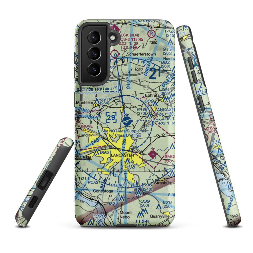 Lancaster Airport (LNS) VFR Sectional Samsung Phone Case Samsung Galaxy S21 Plus model shown