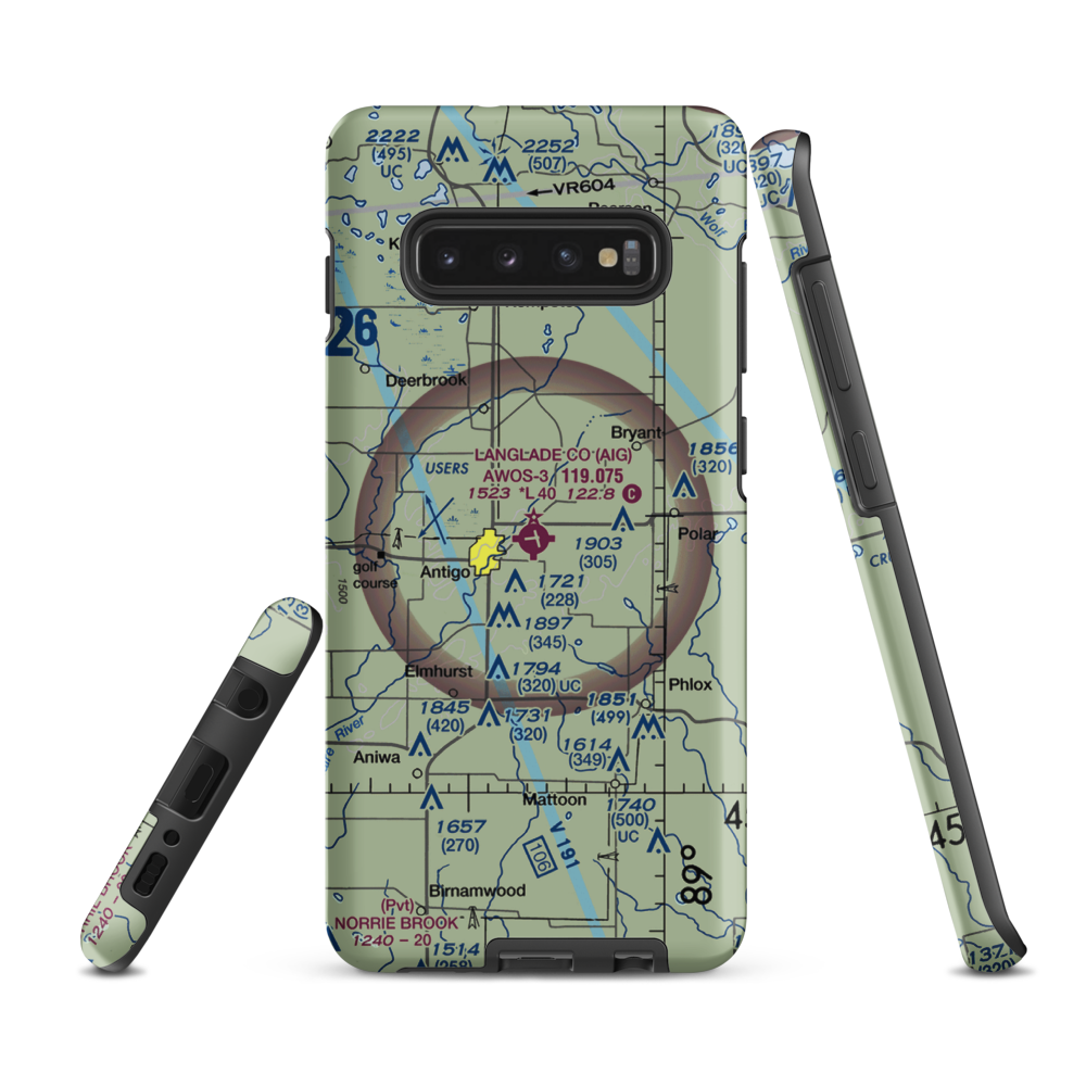 Langlade County Airport (AIG) VFR Sectional Samsung Phone Case Samsung Galaxy S10e model shown