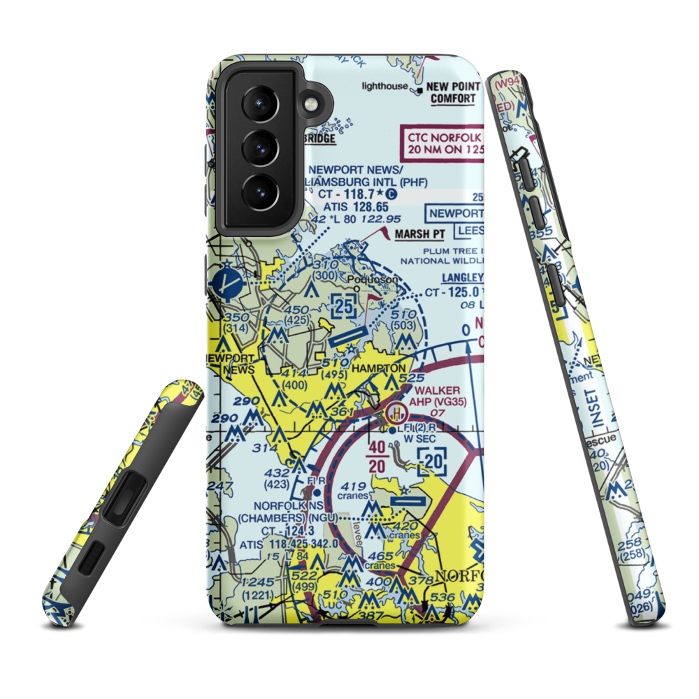 Langley Air Force Base (LFI) VFR Sectional Samsung Phone Case Samsung Galaxy S21 FE model shown