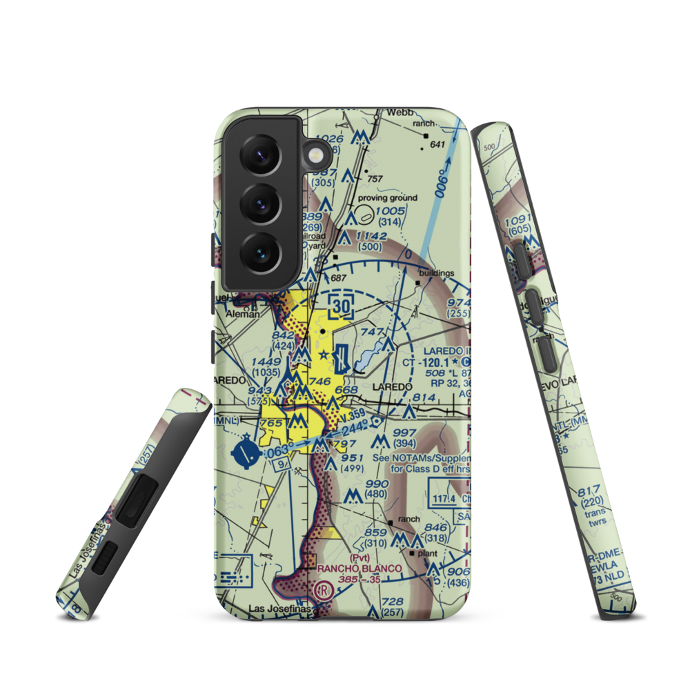 Laredo International Airport (LRD) VFR Sectional Samsung Phone Case Samsung Galaxy S22 model shown