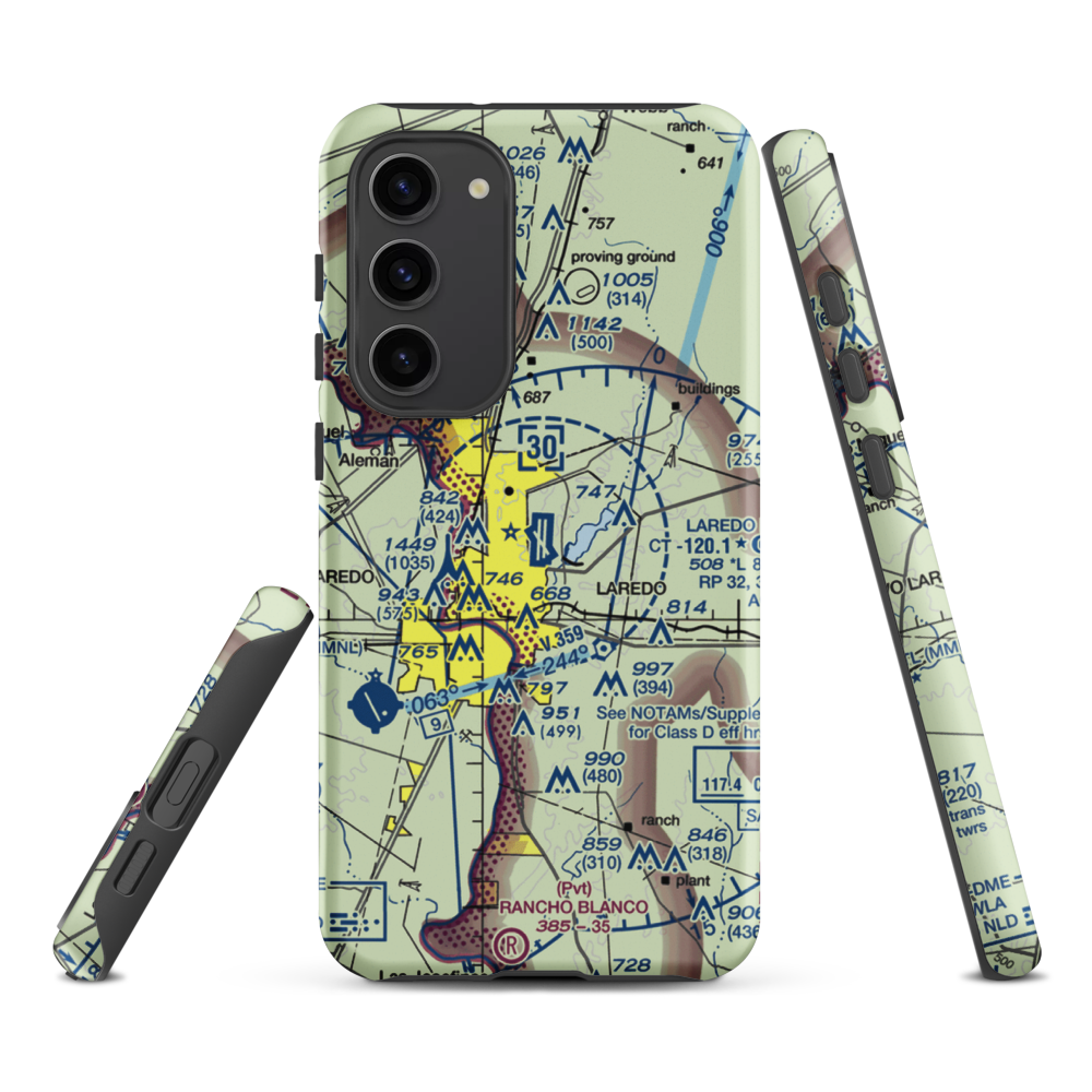 Laredo International Airport (LRD) VFR Sectional Samsung Phone Case Samsung Galaxy S23 Plus model shown