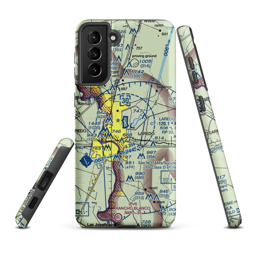 Laredo International Airport (LRD) VFR Sectional Samsung Phone Case Samsung Galaxy S21 Plus model shown