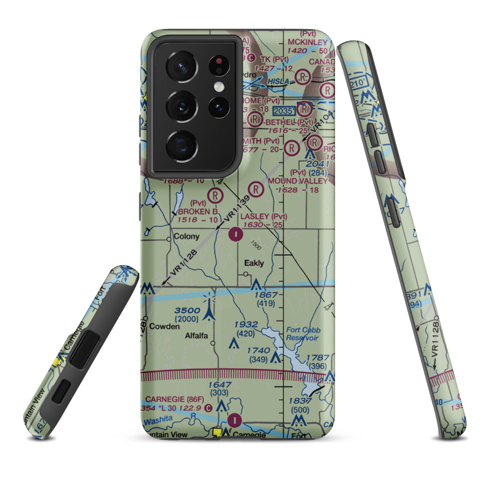 Lasley Private Airport (6OK8) VFR Sectional Samsung Phone Case Samsung Galaxy S21 Plus model shown