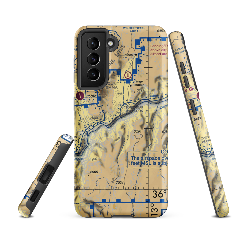 Lava Falls Heliport (HAE) VFR Sectional Samsung Phone Case Samsung Galaxy S21 FE model shown