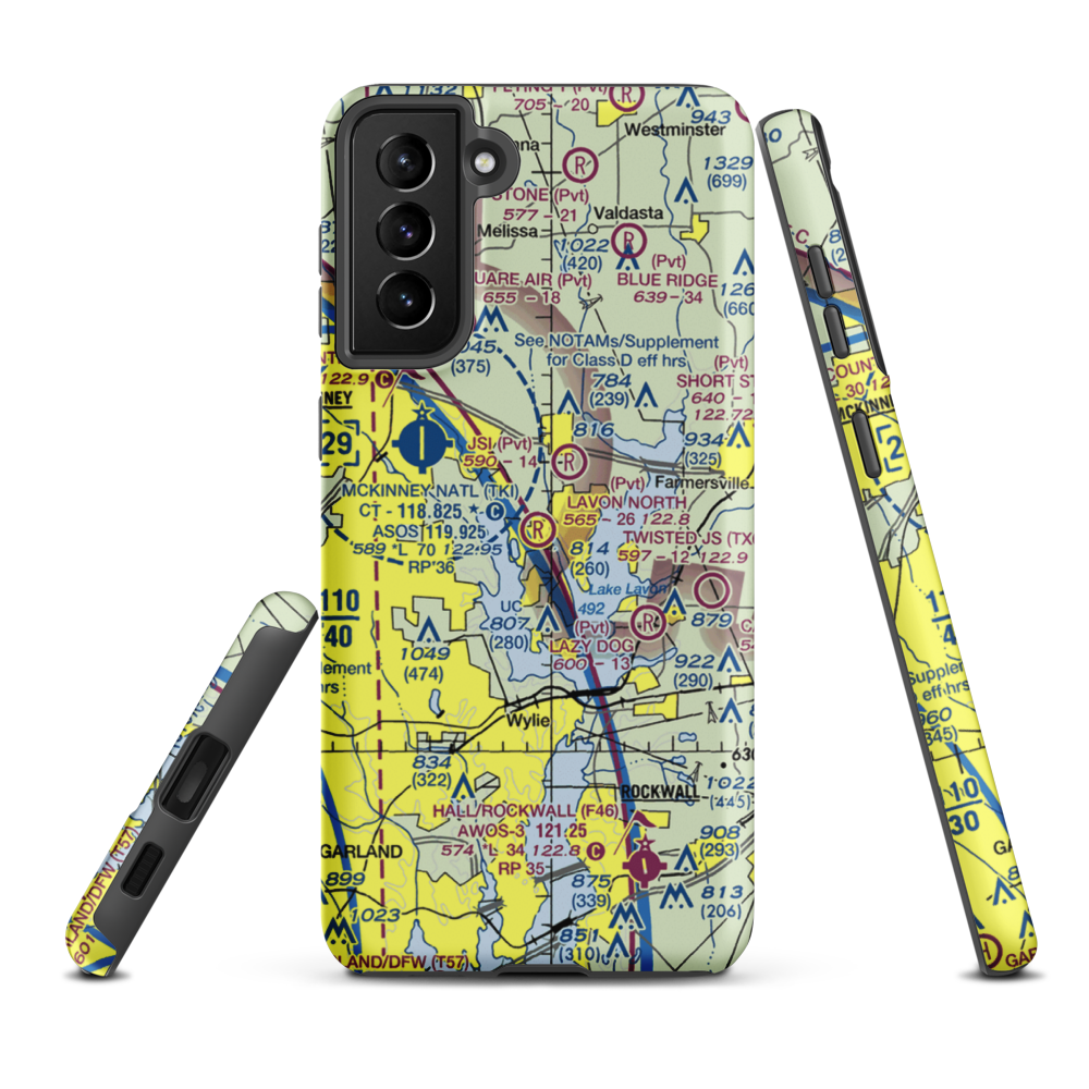 Lavon North Airport (46TS) VFR Sectional Samsung Phone Case Samsung Galaxy S21 Plus model shown