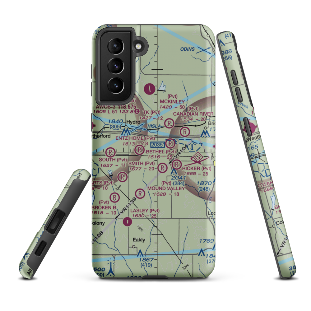 Lawles Airport (60OK) VFR Sectional Samsung Phone Case Samsung Galaxy S21 Plus model shown