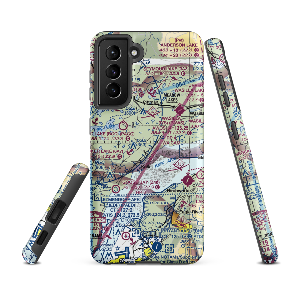 Lawrence Airstrip (55AK) VFR Sectional Samsung Phone Case Samsung Galaxy S21 FE model shown