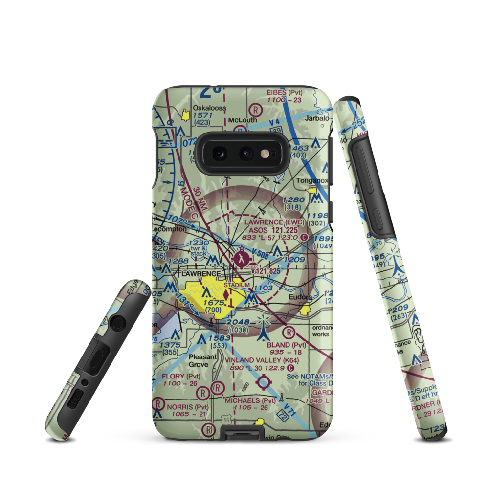 Lawrence Municipal Airport (LWC) VFR Sectional Samsung Phone Case Samsung Galaxy S10e model shown