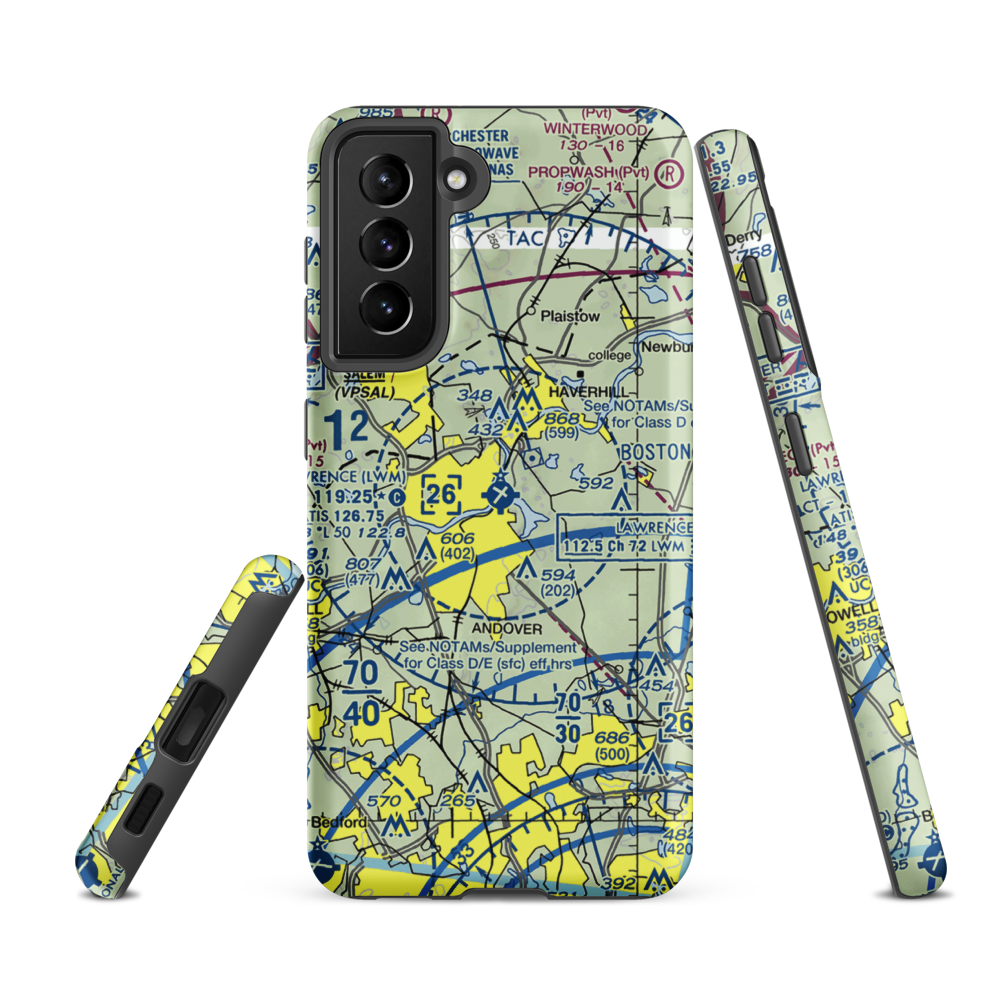 Lawrence Municipal Airport (LWM) VFR Sectional Samsung Phone Case Samsung Galaxy S21 FE model shown