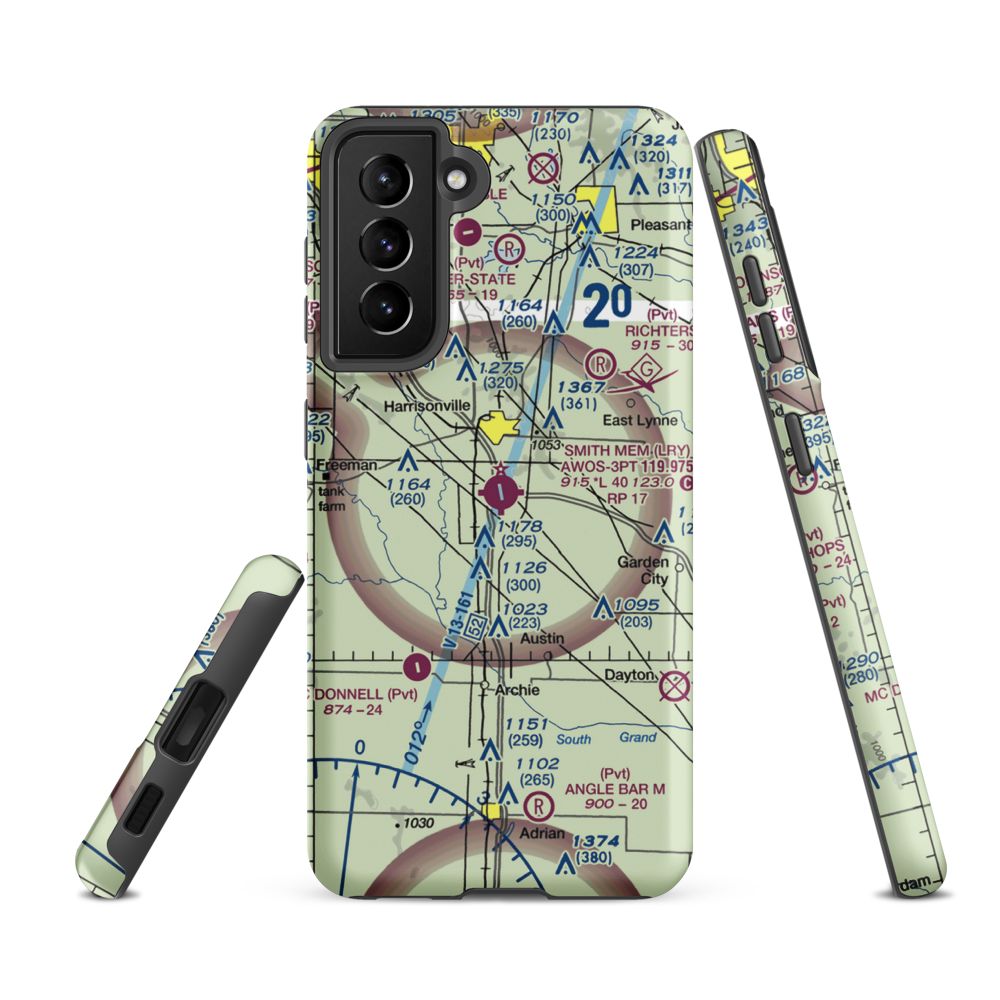 Lawrence Smith Memorial Airport (LRY) VFR Sectional Samsung Phone Case Samsung Galaxy S21 FE model shown