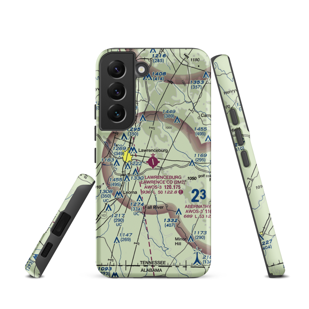 Lawrenceburg Lawrence County Airport (2M2) VFR Sectional Samsung Phone Case Samsung Galaxy S22 model shown