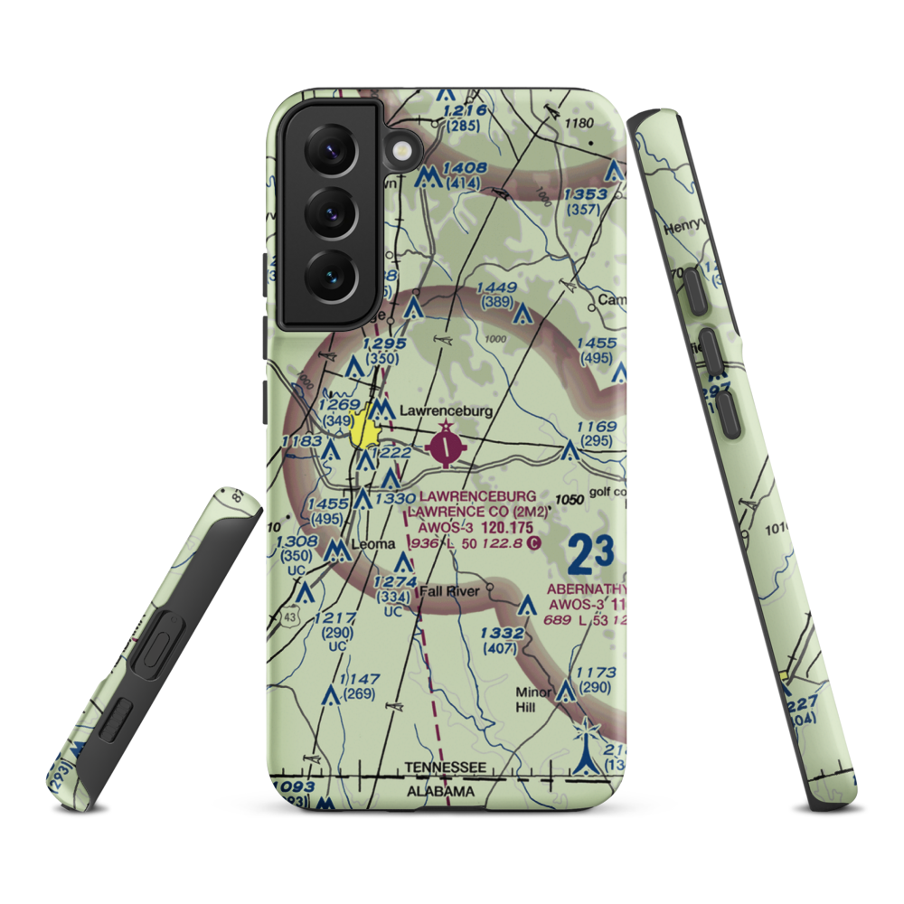 Lawrenceburg Lawrence County Airport (2M2) VFR Sectional Samsung Phone Case Samsung Galaxy S22 Plus model shown