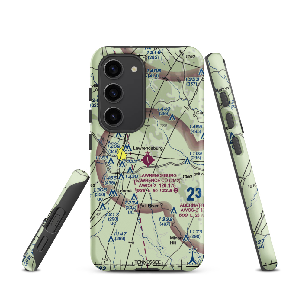 Lawrenceburg Lawrence County Airport (2M2) VFR Sectional Samsung Phone Case Samsung Galaxy S23 model shown