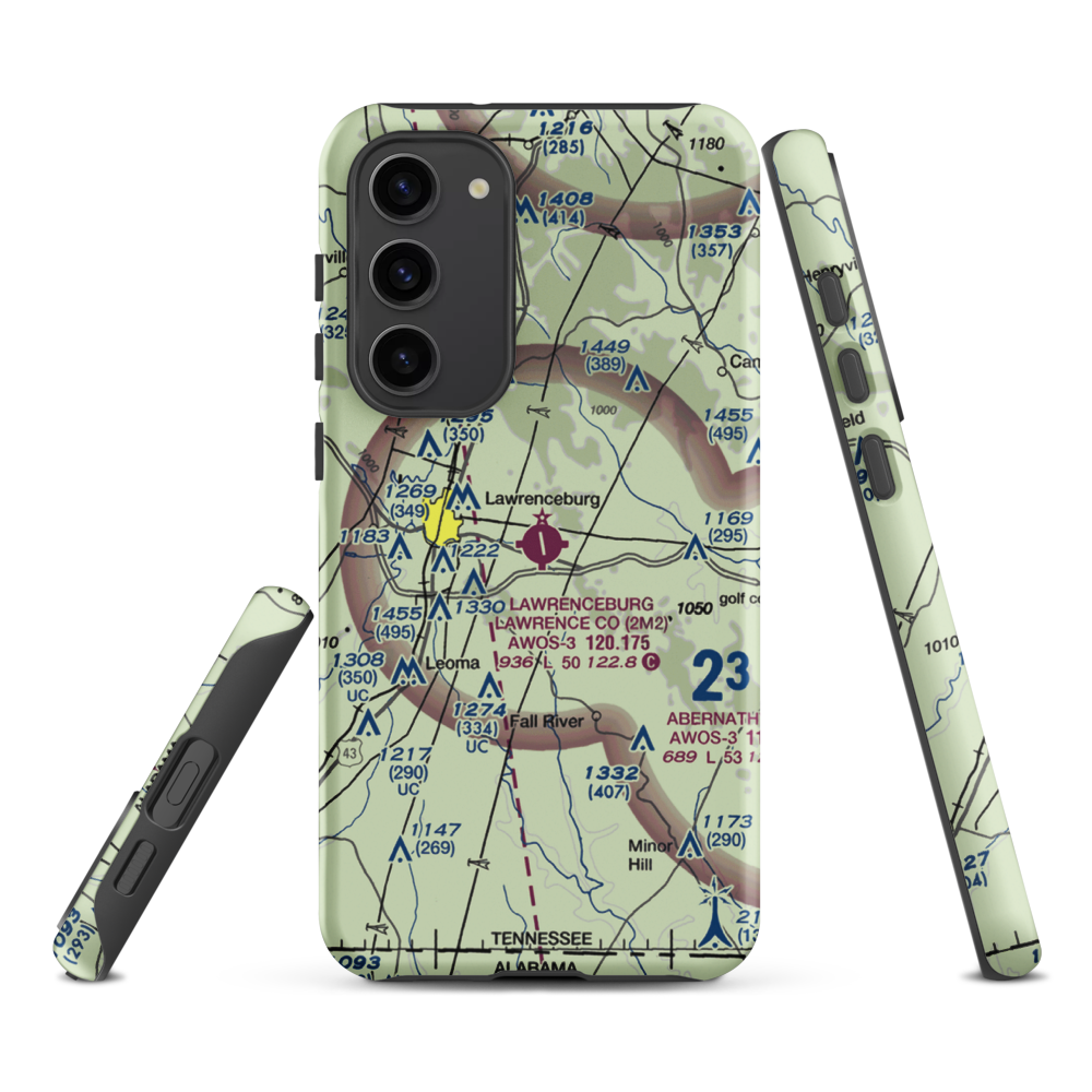 Lawrenceburg Lawrence County Airport (2M2) VFR Sectional Samsung Phone Case Samsung Galaxy S23 Plus model shown