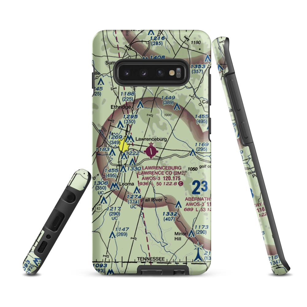 Lawrenceburg Lawrence County Airport (2M2) VFR Sectional Samsung Phone Case Samsung Galaxy S10e model shown