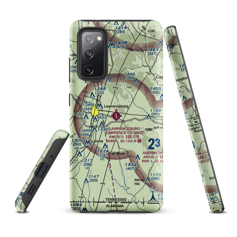 Lawrenceburg Lawrence County Airport (2M2) VFR Sectional Samsung Phone Case Samsung Galaxy S20 FE model shown