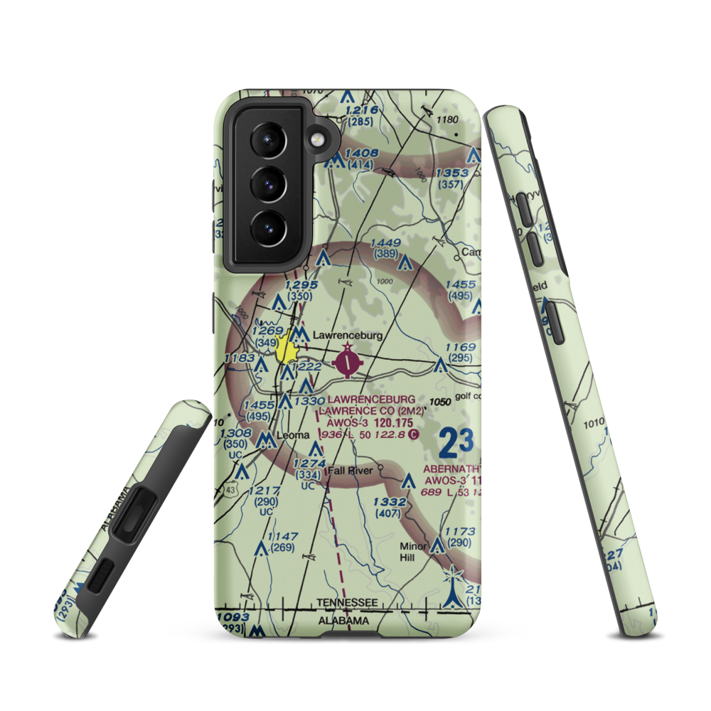 Lawrenceburg Lawrence County Airport (2M2) VFR Sectional Samsung Phone Case Samsung Galaxy S21 model shown