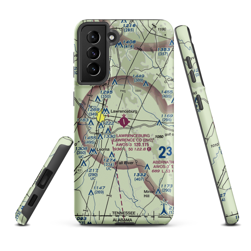 Lawrenceburg Lawrence County Airport (2M2) VFR Sectional Samsung Phone Case Samsung Galaxy S21 FE model shown
