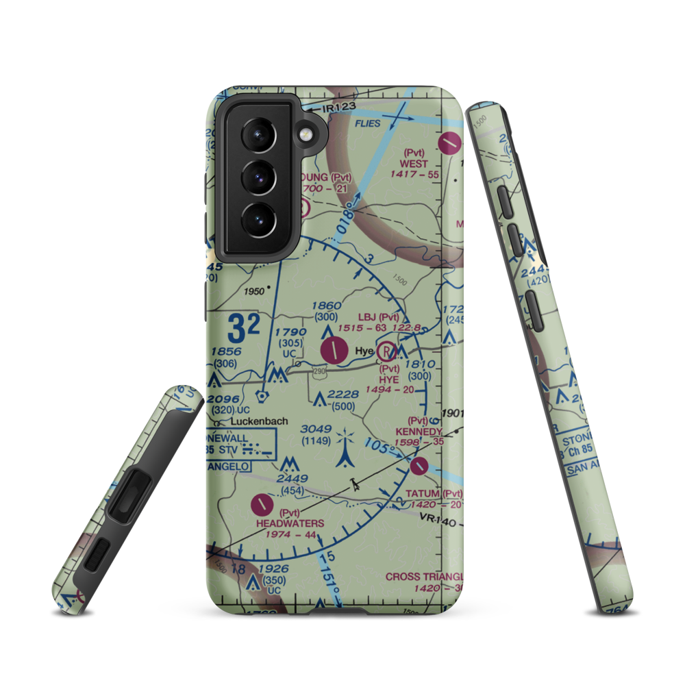 LBJ Ranch Airport (JCY) VFR Sectional Samsung Phone Case Samsung Galaxy S21 model shown