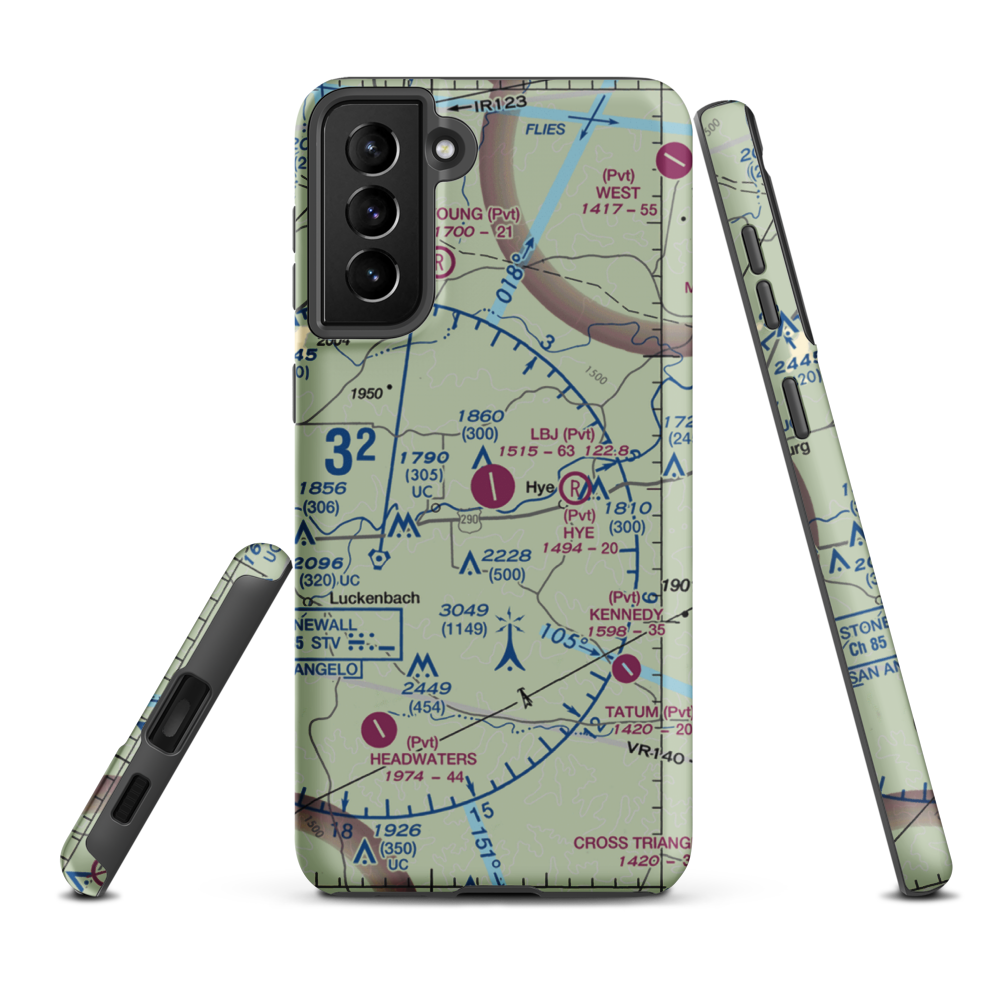 LBJ Ranch Airport (JCY) VFR Sectional Samsung Phone Case Samsung Galaxy S21 FE model shown