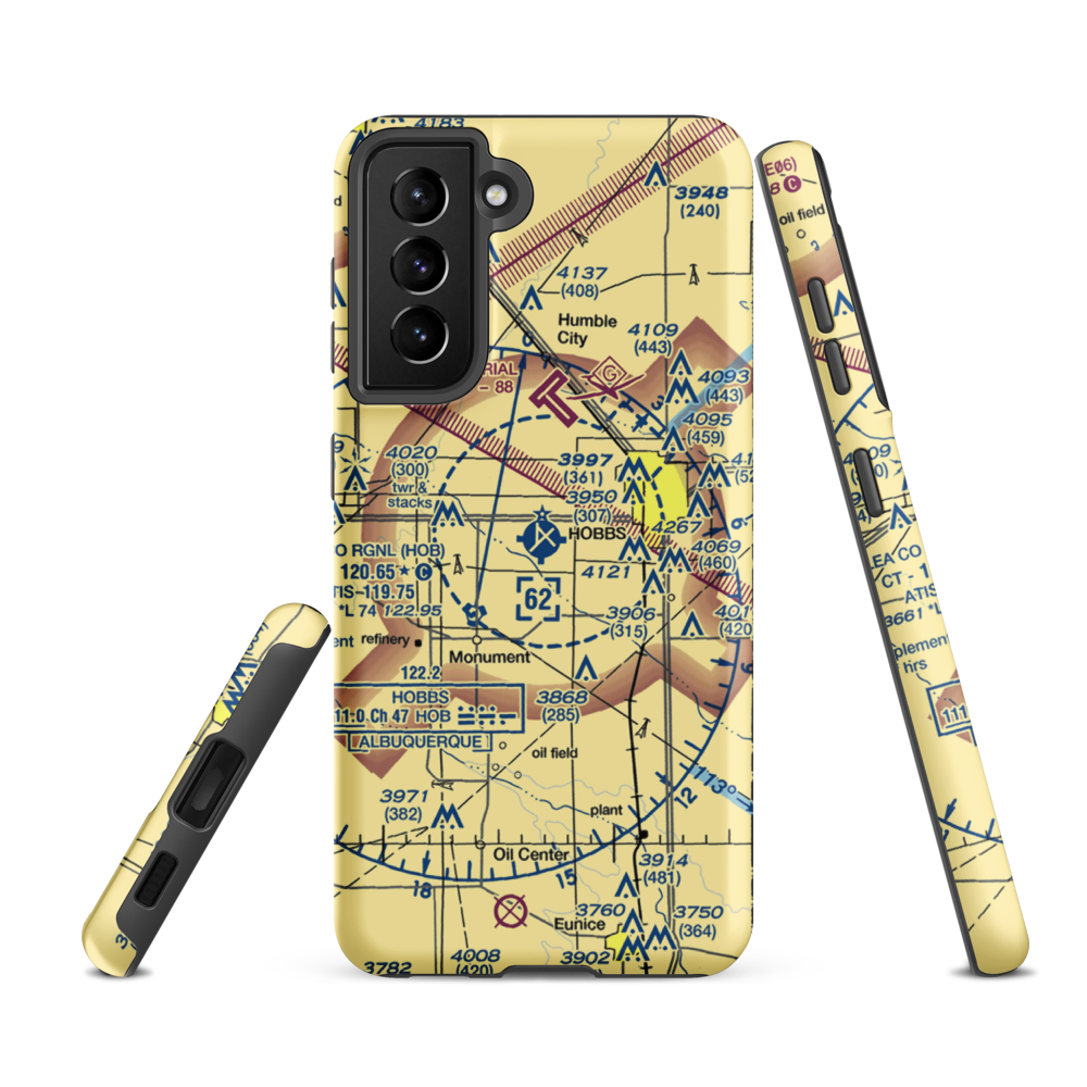 Lea County Regional Airport (HOB) VFR Sectional Samsung Phone Case Samsung Galaxy S21 FE model shown