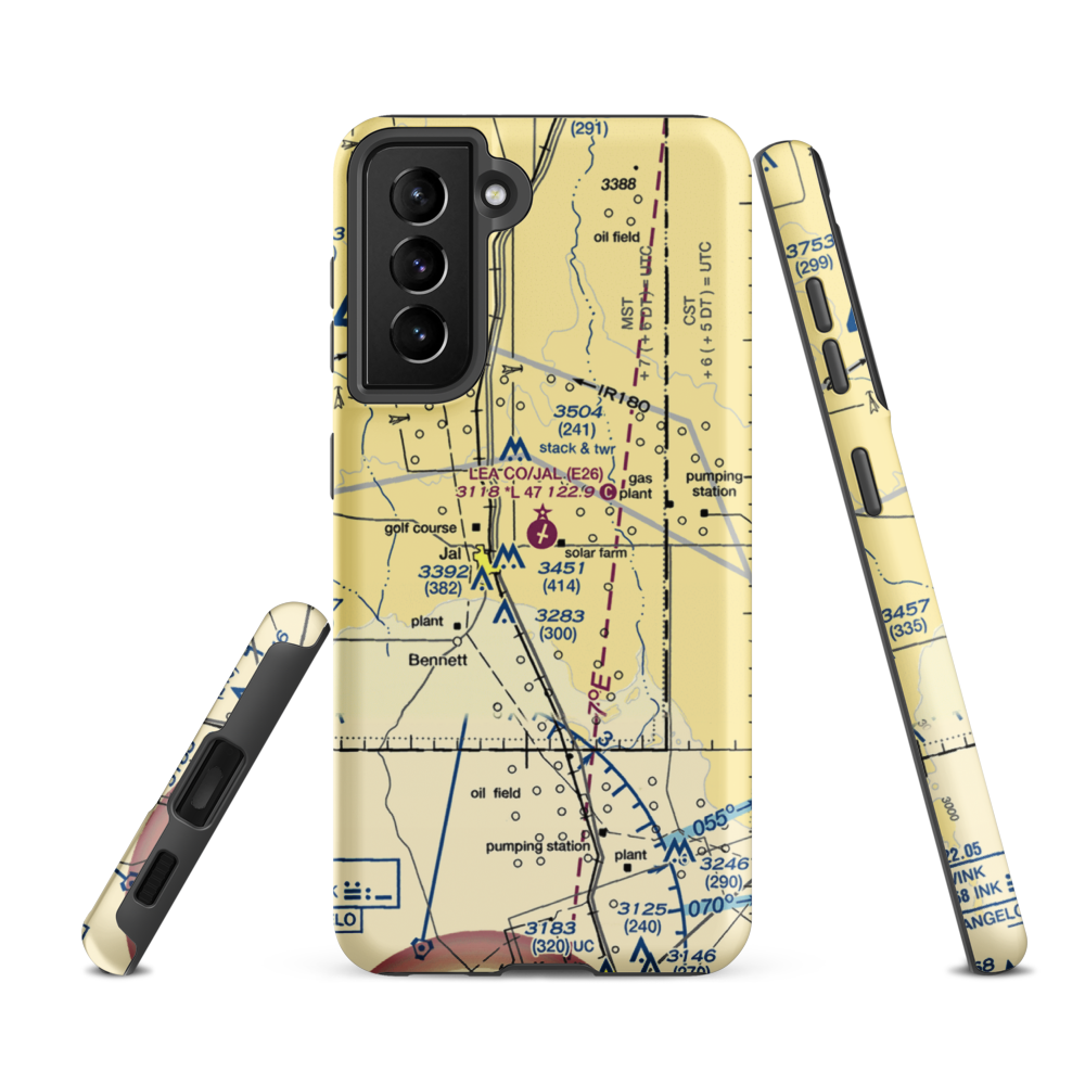 Lea County-Jal Airport (E26) VFR Sectional Samsung Phone Case Samsung Galaxy S21 FE model shown