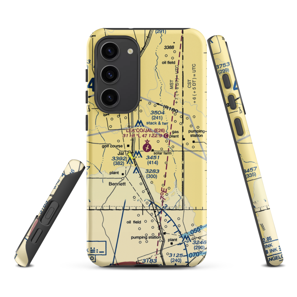 Lea County-Jal Airport (E26) VFR Sectional Samsung Phone Case Samsung Galaxy S23 Plus model shown