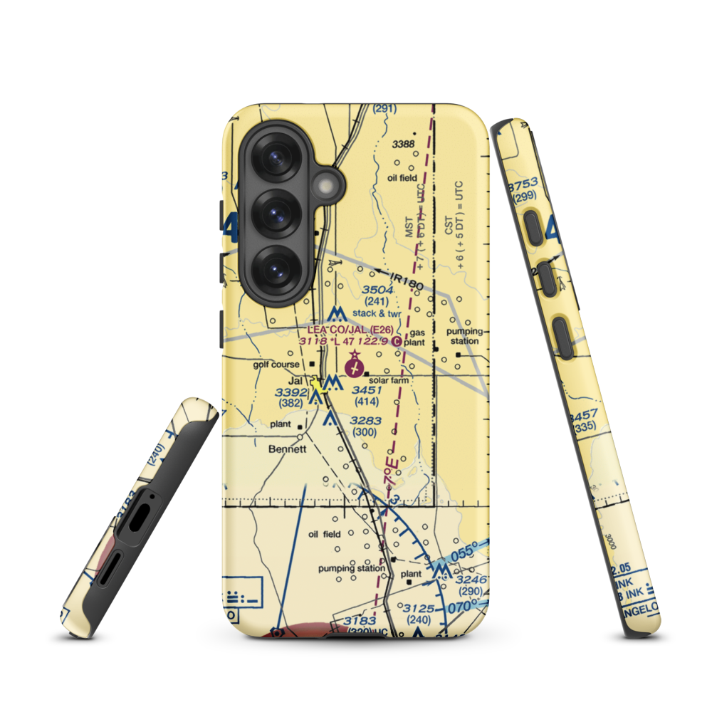 Lea County-Jal Airport (E26) VFR Sectional Samsung Phone Case Samsung Galaxy S25 model shown