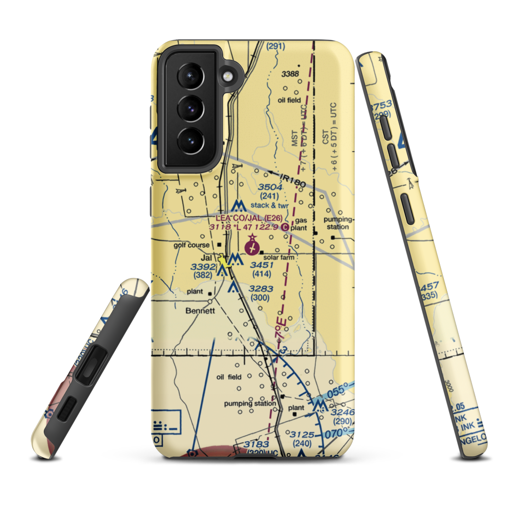 Lea County-Jal Airport (E26) VFR Sectional Samsung Phone Case Samsung Galaxy S21 Plus model shown