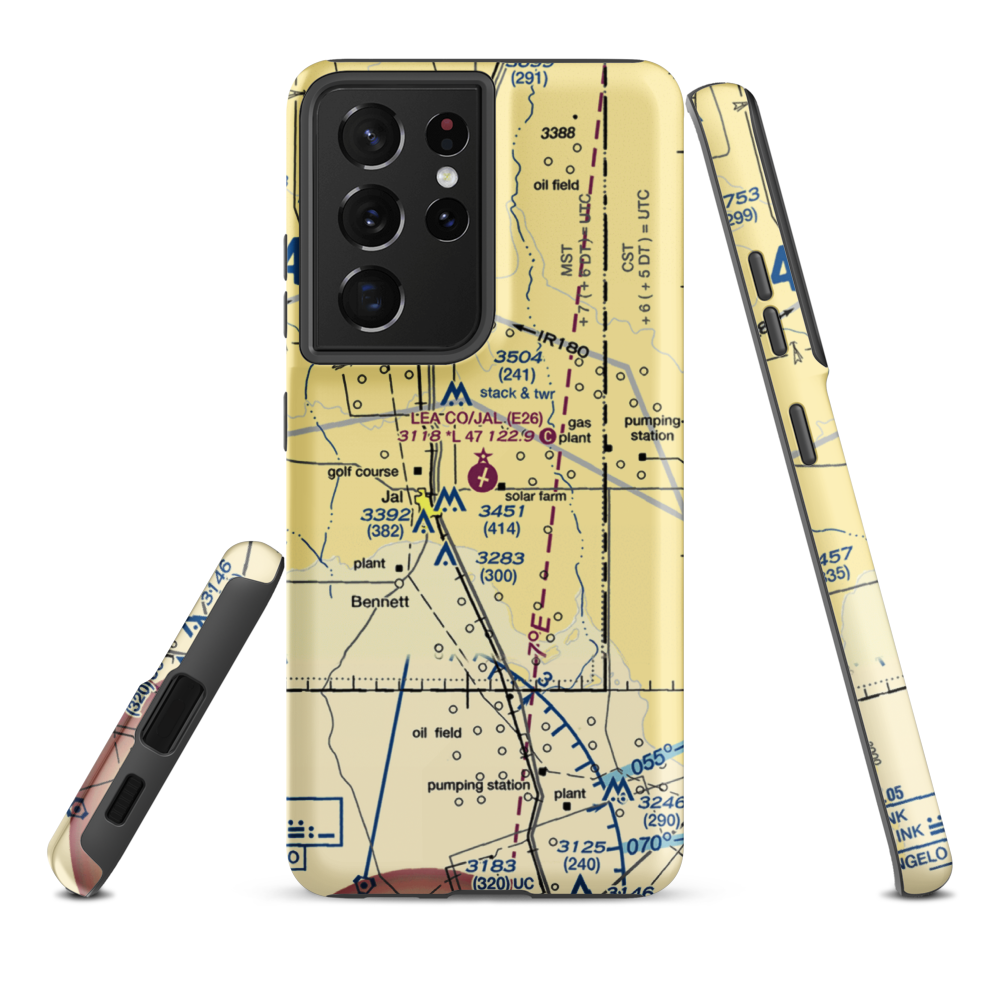 Lea County-Jal Airport (E26) VFR Sectional Samsung Phone Case Samsung Galaxy S21 Plus model shown