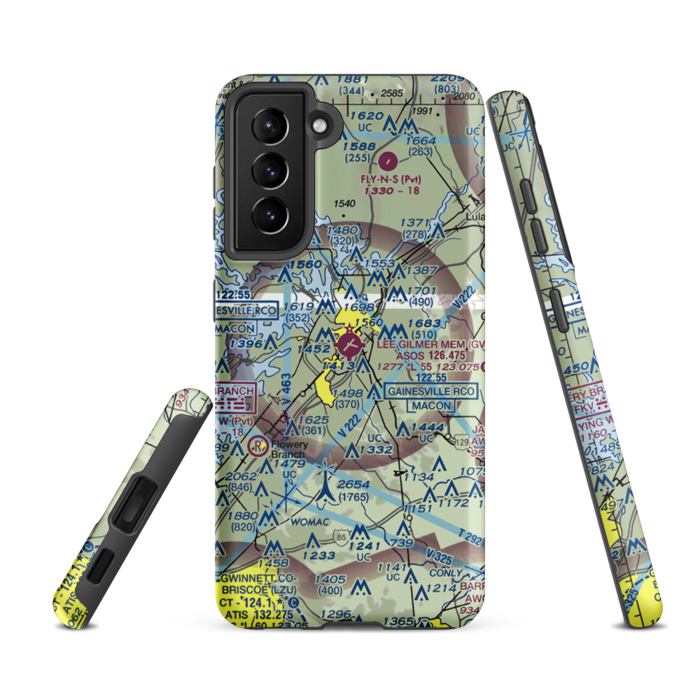Lee Gilmer Memorial Airport (GVL) VFR Sectional Samsung Phone Case Samsung Galaxy S21 FE model shown
