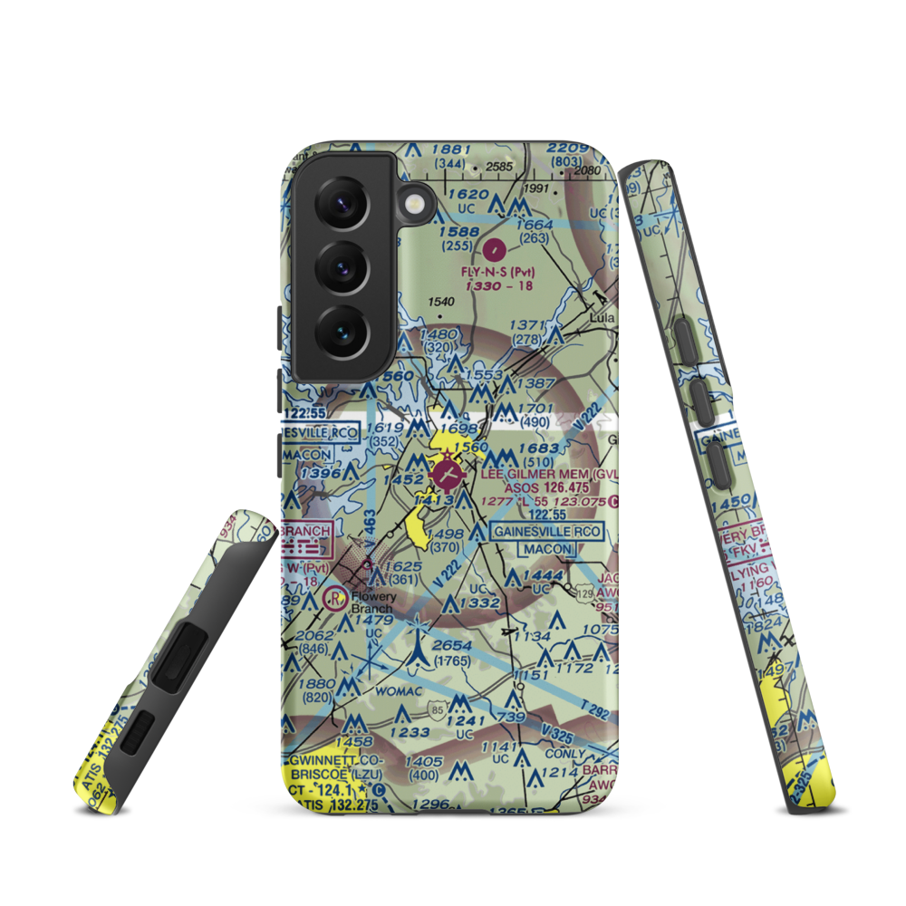 Lee Gilmer Memorial Airport (GVL) VFR Sectional Samsung Phone Case Samsung Galaxy S22 model shown