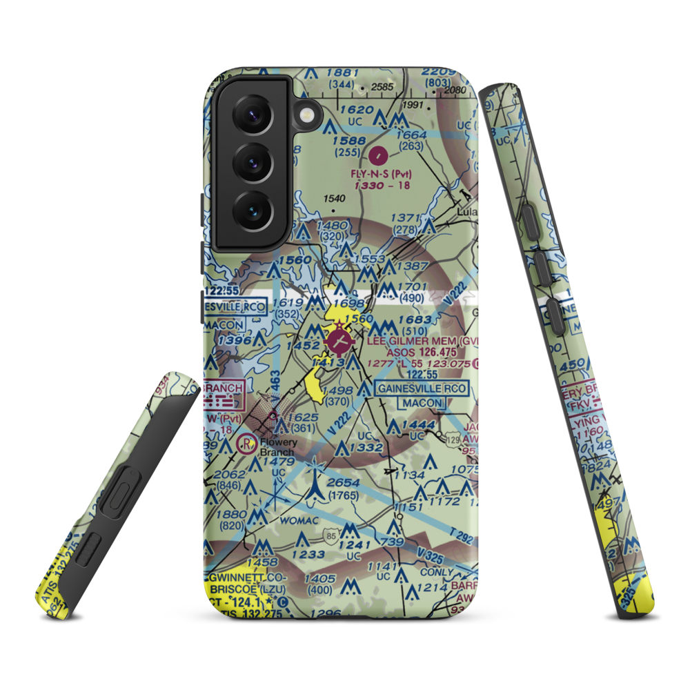 Lee Gilmer Memorial Airport (GVL) VFR Sectional Samsung Phone Case Samsung Galaxy S22 Plus model shown