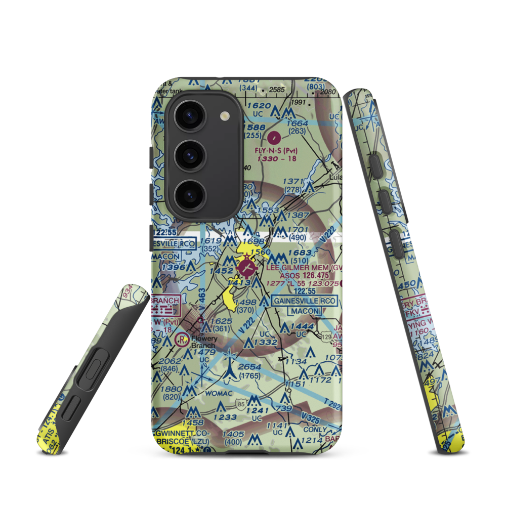 Lee Gilmer Memorial Airport (GVL) VFR Sectional Samsung Phone Case Samsung Galaxy S23 model shown
