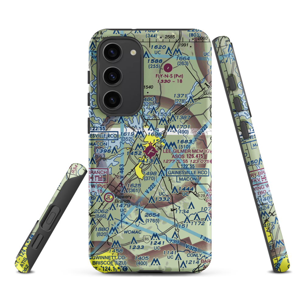 Lee Gilmer Memorial Airport (GVL) VFR Sectional Samsung Phone Case Samsung Galaxy S23 Plus model shown