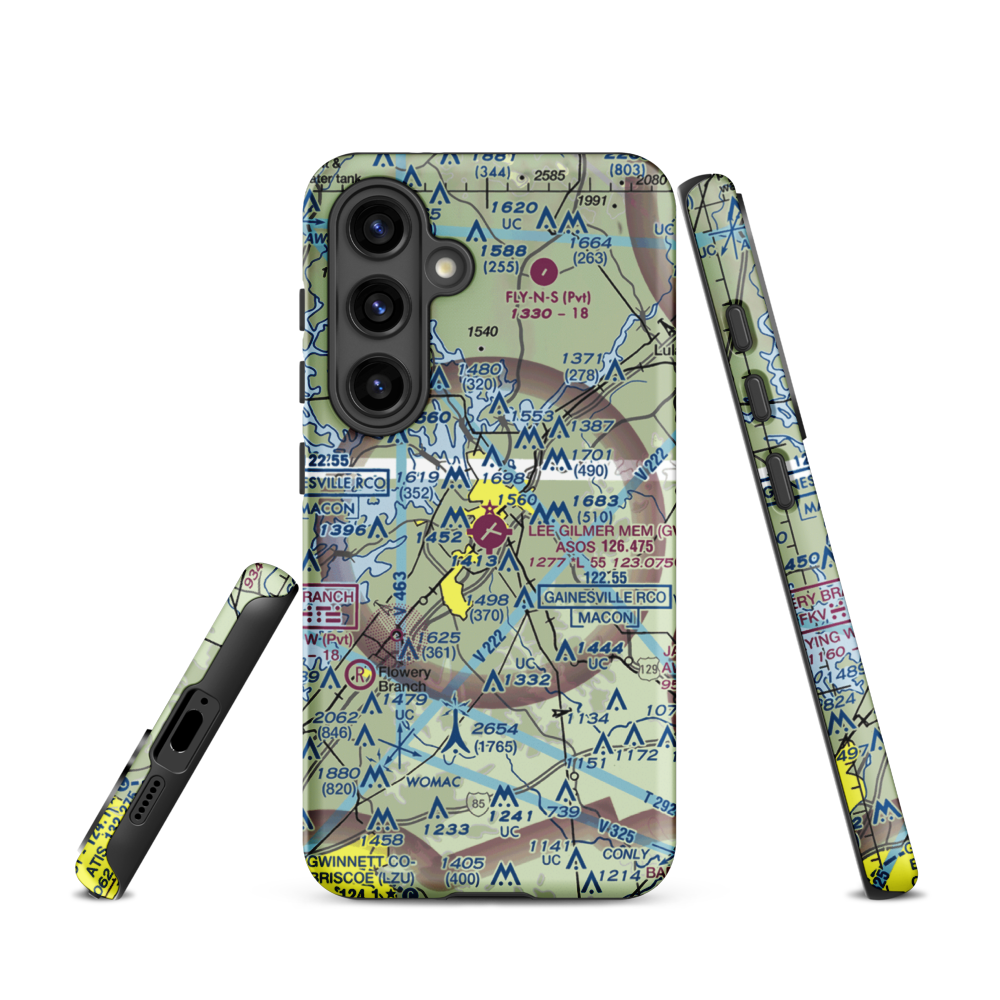 Lee Gilmer Memorial Airport (GVL) VFR Sectional Samsung Phone Case Samsung Galaxy S24 model shown