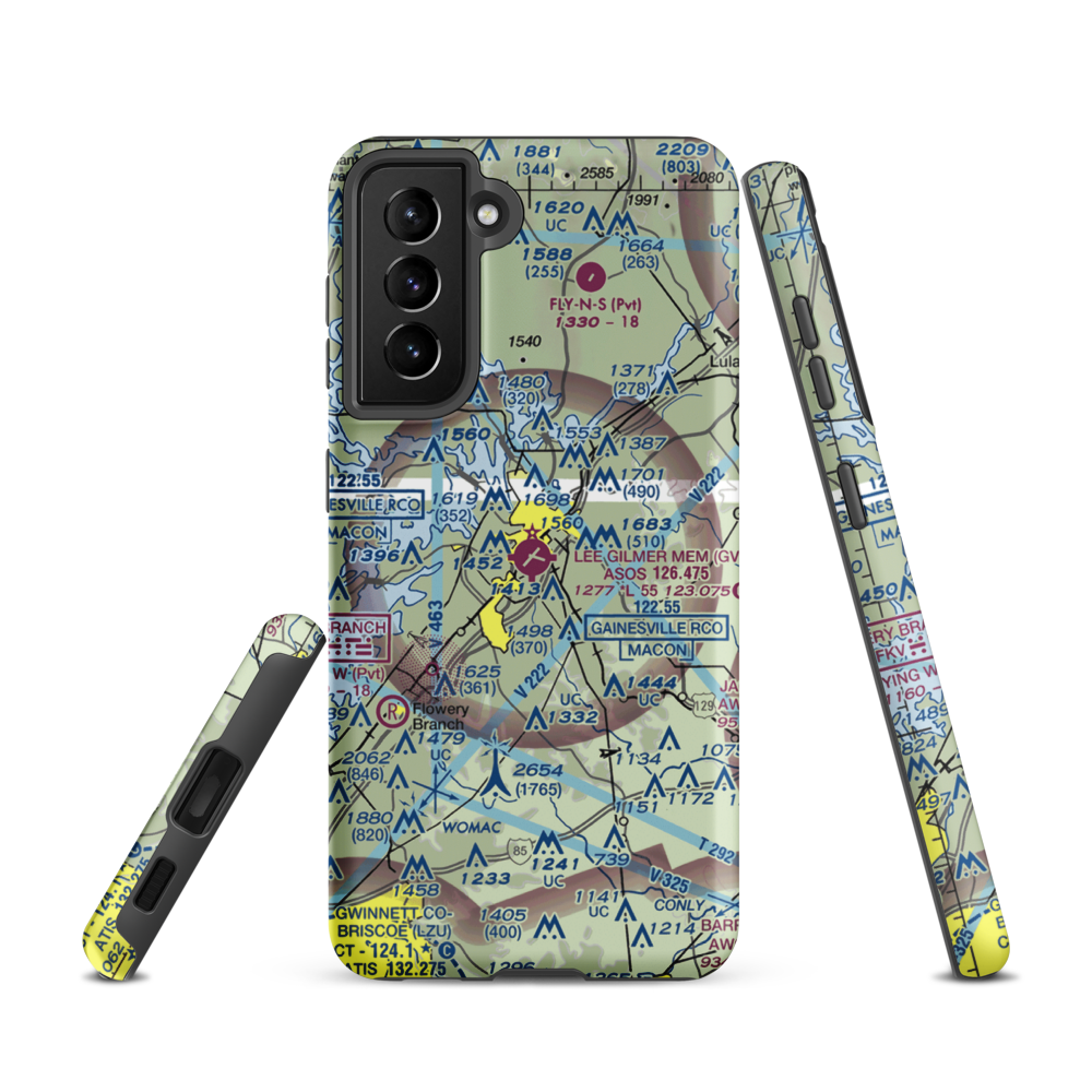 Lee Gilmer Memorial Airport (GVL) VFR Sectional Samsung Phone Case Samsung Galaxy S21 model shown