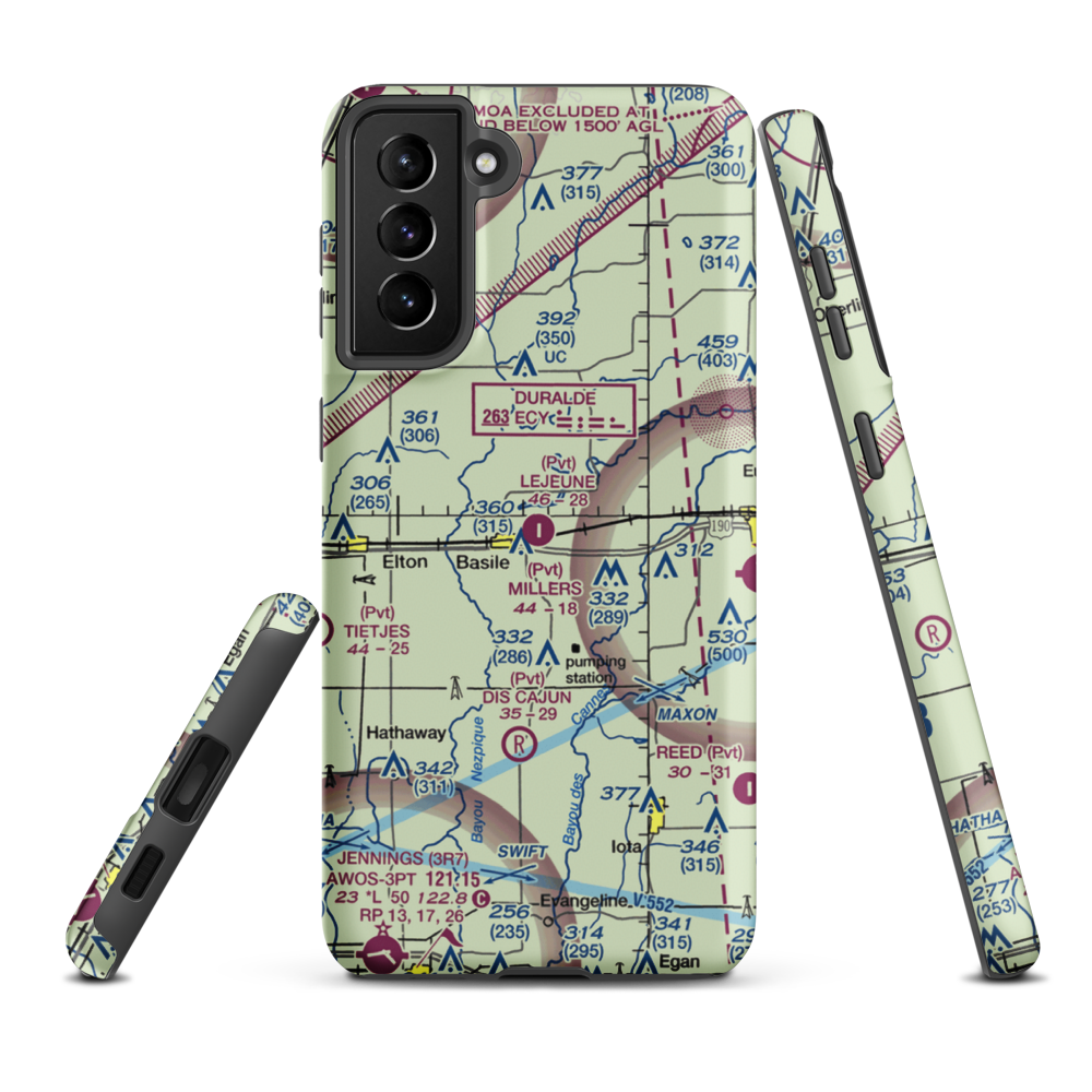 Lejeune Aerial Applications Airport (10LS) VFR Sectional Samsung Phone Case Samsung Galaxy S21 FE model shown