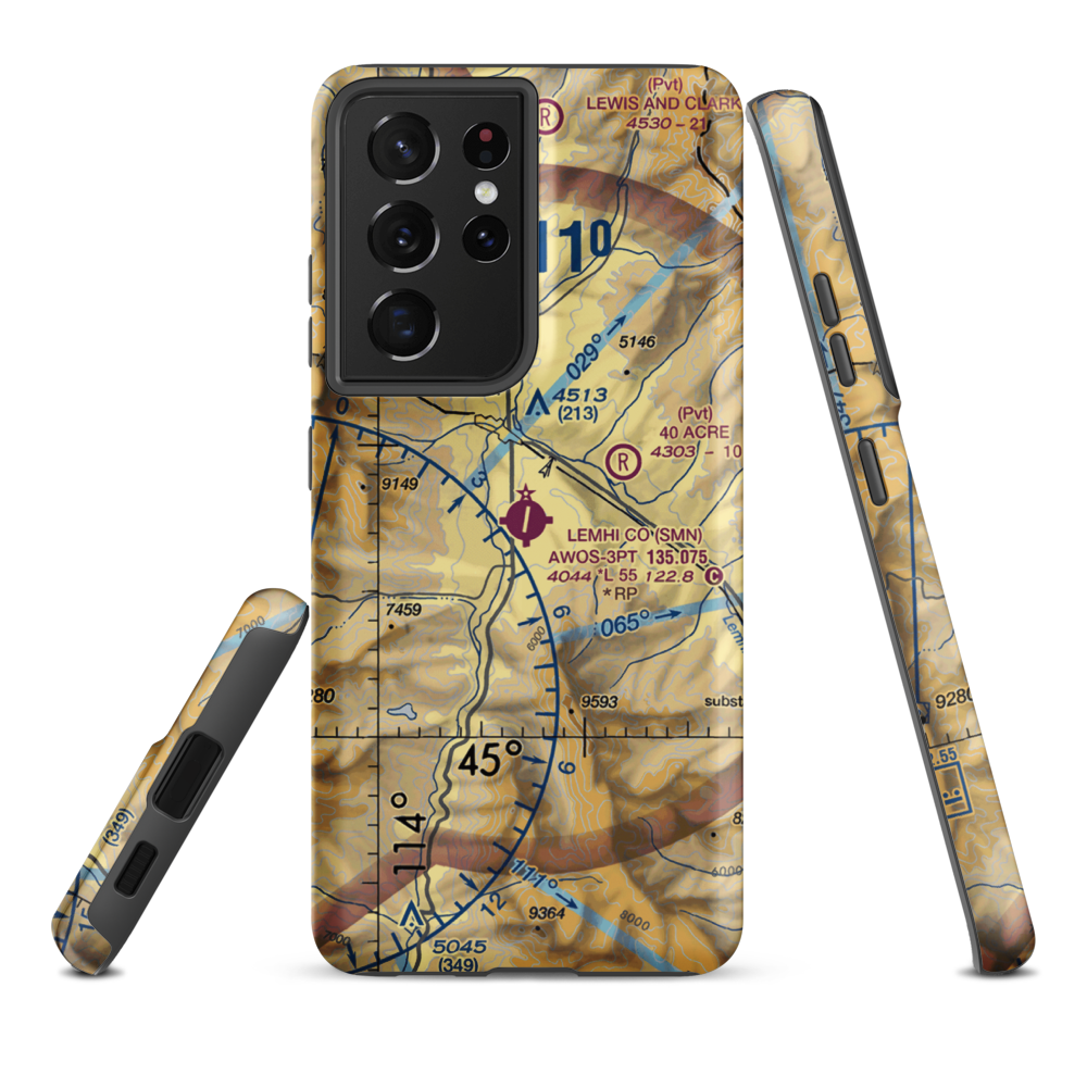 Lemhi County Airport (SMN) VFR Sectional Samsung Phone Case Samsung Galaxy S21 Plus model shown