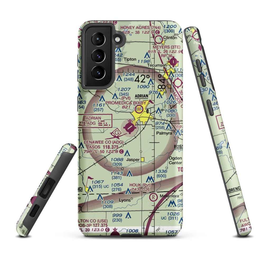 Lenawee County Airport (ADG) VFR Sectional Samsung Phone Case Samsung Galaxy S21 FE model shown